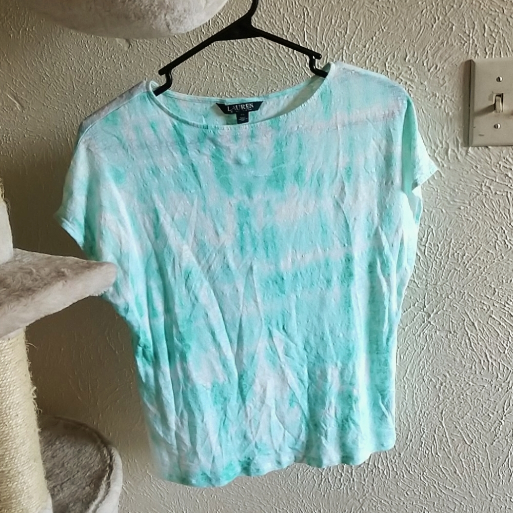 Ralph Lauren XS blue tie dye burnout shirt top